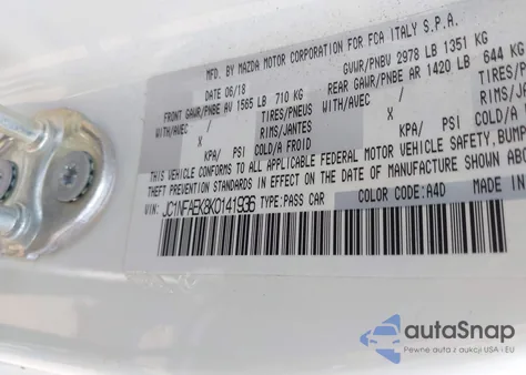 2019 Fiat 124 Spider Abarth из США, поврежденный, VIN JC1NFAEK8K0141936